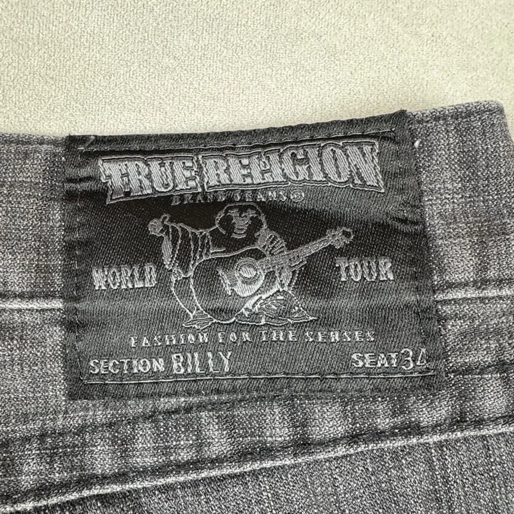 Vintage True Religion Jeans Mens 36 Gray Black Leather Logos Billy Y2K 2000s